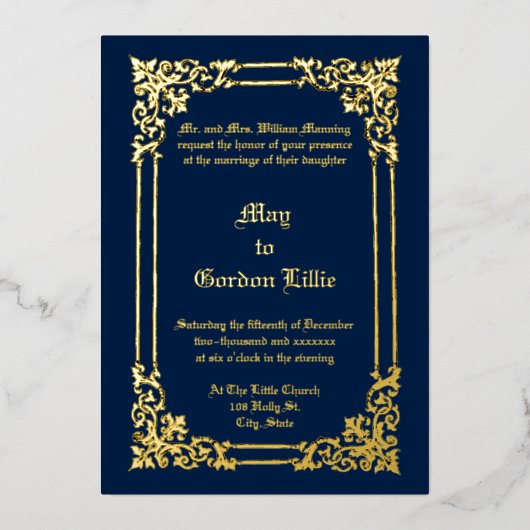 Franse Baroque Rococo - 17e eeuw grens huwelijk Folie Uitnodiging (Voorkant)