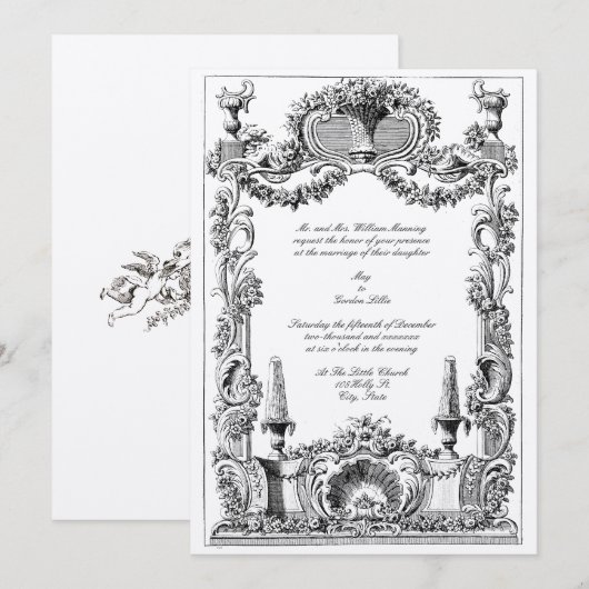 Franse Baroque Rococo Floral Border Kaart (Voorkant / Achterkant)