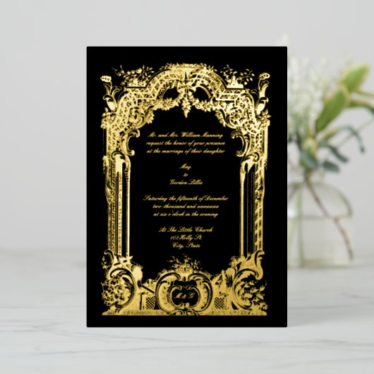  Franse Baroque Rococo Wedding Folie Uitnodiging (Staand Voorkant)