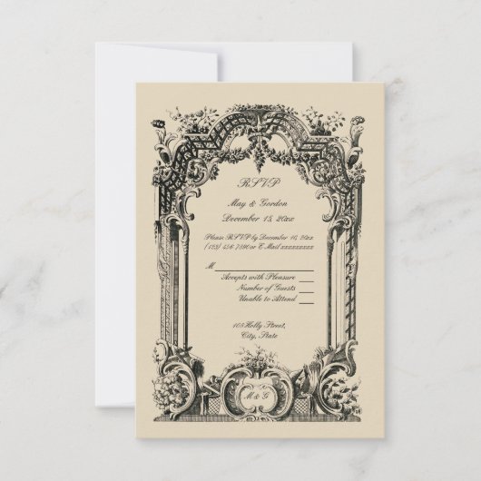  Franse Baroque Rococo Wedding RSVP Kaartje (Voorkant)