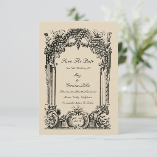  Franse Baroque Rococo Wedding Save The Date (Staand voorkant)
