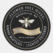 Franse Bee met gouden banner Honey Label Zwart (Voorkant)