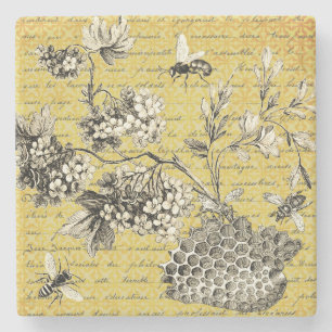 Franse bijen en bloemen Stenen Onderzetter