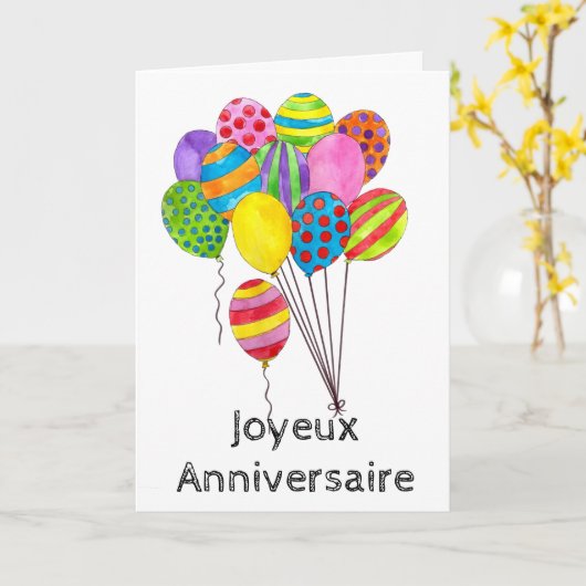 Franse Birthday bos ballonnen Kaart (Gele Bloem)