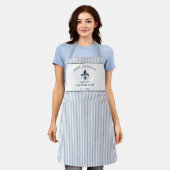 Franse Bistro Blauwe Streep Aangepaste Fleur de Li Schort (Gedragen)