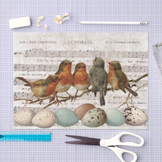 Franse blad Music Birds Eggs Decoupage Tissuepapier (Craft)