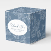 Franse Blauw Chinoiserie Bloem Bruidsvierkant Bedankdoosjes (Voorkant Zijde)