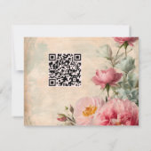 Franse Blauw Roze Rose Bloemen Elegante Bruiloften Kaart (Achterkant)