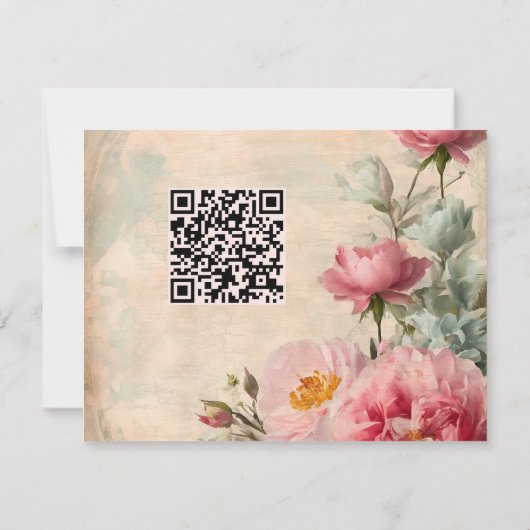 Franse Blauw Roze Rose Bloemen Elegante Bruiloften Kaart (Achterkant)