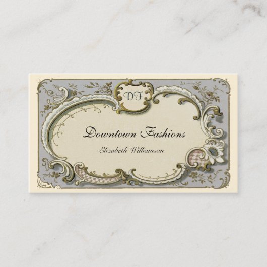 -Franse blauw scrol Visitekaartje (Voorkant)