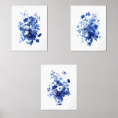 Franse Blauw Wit Toile Bloemen in Vaas Waterverf Muurkunst Sets (Voorkant)