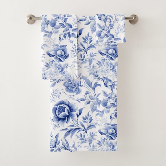 Franse Blauw Witte Bloem Motief Geschenk Bad Handdoek (Insitu)