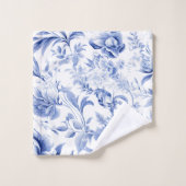 Franse Blauw Witte Bloem Motief Geschenk Bad Handdoek (Wasdoekje)