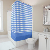 Franse blauw-witte gingham controles douchegordijn (In situ)
