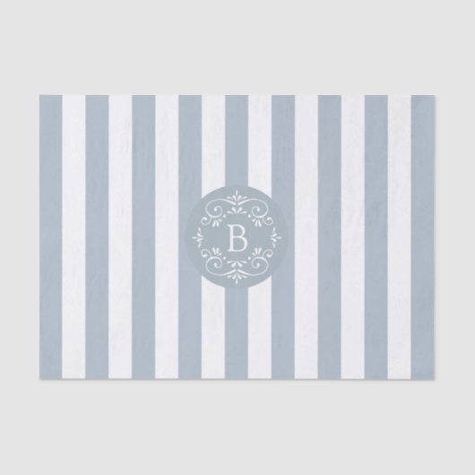 Franse blauw-witte luifel strepen met monogram tissuepapier (Voorkant)