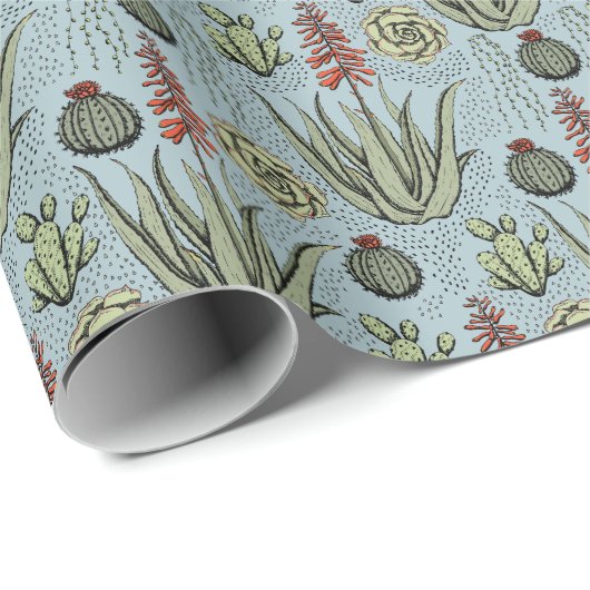Franse Blauwe Aloe Vera Succulente Cactus Cadeaupapier (Rol Hoek)