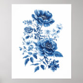 Franse Blauwe Aquarel Toile Chinoiserie Bloem Poster (Voorkant)