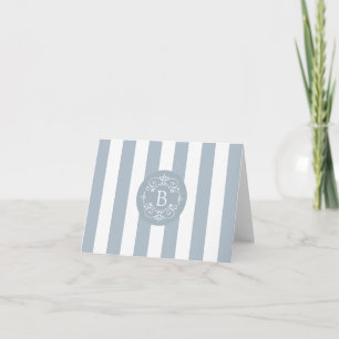 Franse Blauwe Awning Stripes met monogram Notitiekaartje