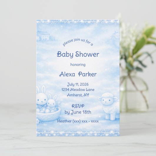 Franse Blauwe Baby Shower Uitnodiging (Staand voorkant)