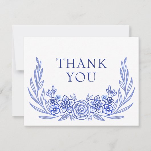 Franse Blauwe Bloemen Huwelijk Bedankkaart (Voorkant)