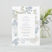Franse Blauwe Bloemen Huwelijksuitnodiging Kaart (Staand voorkant)