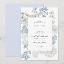 Franse Blauwe Bloemen Huwelijksuitnodiging Kaart
