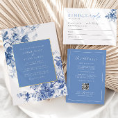 Franse Blauwe Bloemen Huwelijksuitnodiging RSVP Re