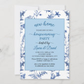 Franse Blauwe Bloemen Nieuwe Home Housewarming Par Kaart (Voorkant)