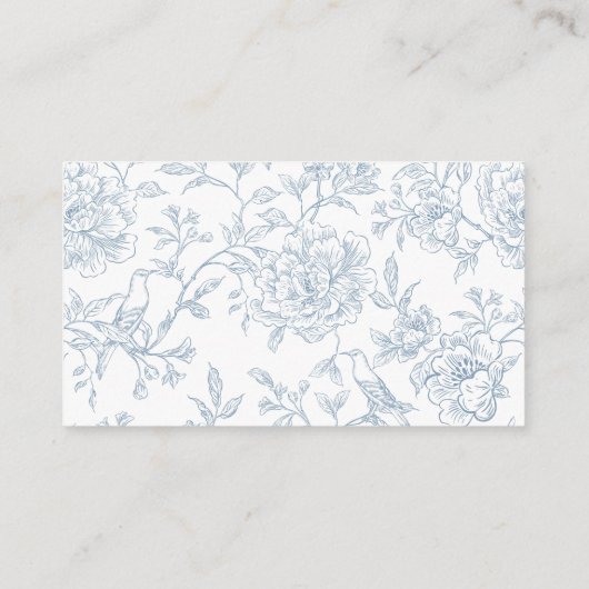 Franse Blauwe Bloemen Toile Bruids Recept Informatiekaartje (Achterkant)