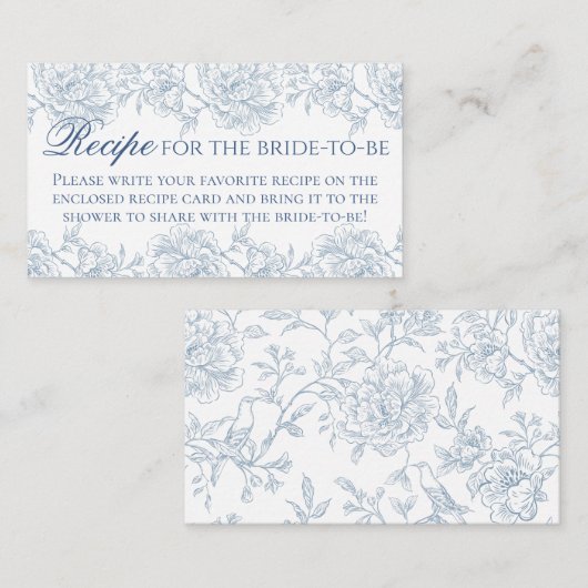 Franse Blauwe Bloemen Toile Bruids Recept Informatiekaartje (Voorkant / Achterkant)