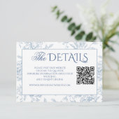 Franse Blauwe Bloemen Toile QR Code Website Informatiekaartje (Staand voorkant)