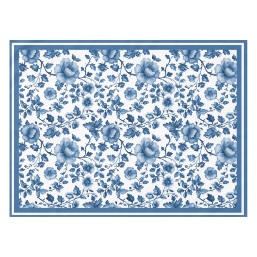  Franse Blauwe Bloemen Toile Tafelkleed (Voorkant (Horizontaal))
