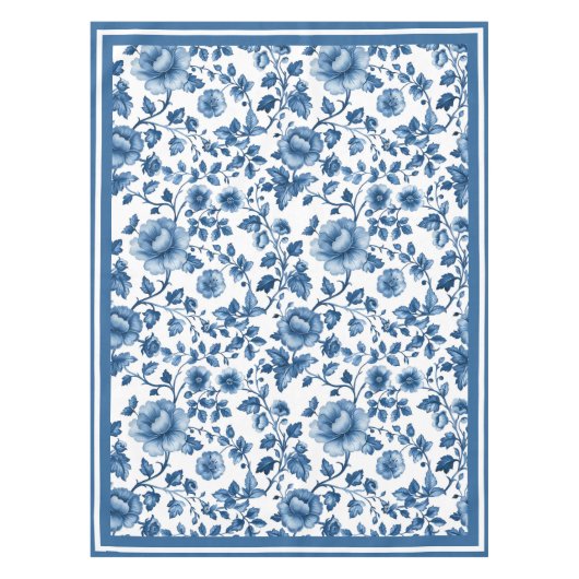  Franse Blauwe Bloemen Toile Tafelkleed (Voorkant)