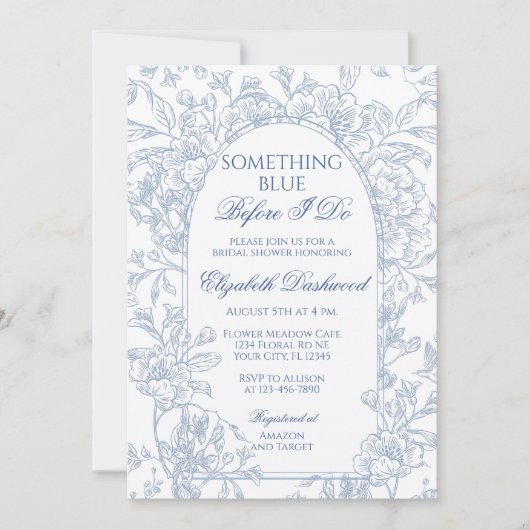  Franse Blauwe Bloemen Toile Vrijgezellenfeest Kaart (Voorkant)