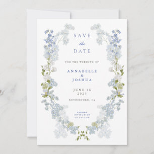 Franse Blauwe Bloemen Trouwen Save the Date