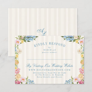 Franse Blauwe Bloemen Vintage online bruiloft webs RSVP Kaartje