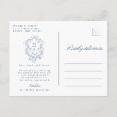 Franse Blauwe Bloemenkam Trouwfoto Dank u Briefkaart (Achterkant)