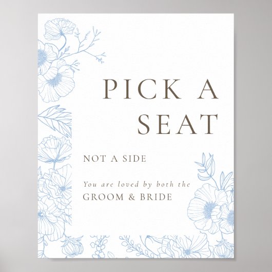 Franse Blauwe Bloemenlijn Art Kies een Zetel Poster (Voorkant)