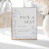 Franse Blauwe Bloemenlijn Art Kies een Zetel Poster