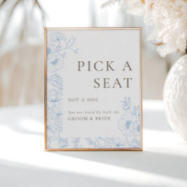 Franse Blauwe Bloemenlijn Art Kies een Zetel Poster