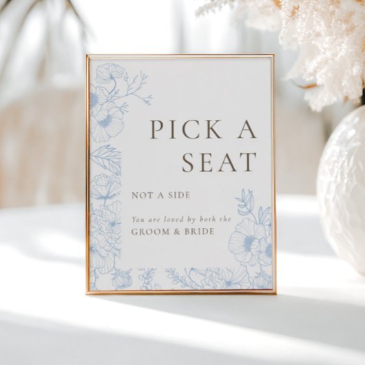 Franse Blauwe Bloemenlijn Art Kies een Zetel Poster