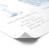 Franse Blauwe Bloemenlijn Art Signature Drinken Poster (Hoek)