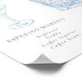 Franse Blauwe Bloemenlijn Art Signature Drinken Poster (Hoek)