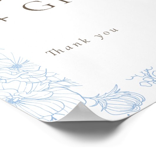 Franse Blauwe Bloemenlijn Kunst Kaarten & Geschenk Poster (Hoek)