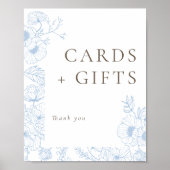 Franse Blauwe Bloemenlijn Kunst Kaarten & Geschenk Poster (Voorkant)