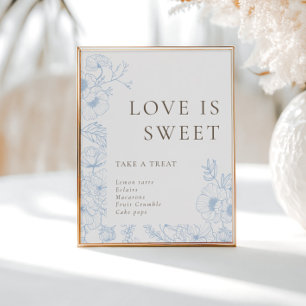 Franse Blauwe Bloemenlijn Kunst Liefde is Zoet Poster