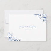 Franse blauwe bloemenmaaltijd keuze RSVP kaartje (Achterkant)