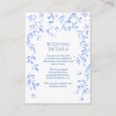 Franse Blauwe Bloemige Botanische Trouwdetails Informatiekaartje (Voorkant)