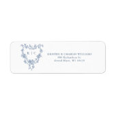 Franse Blauwe Bloemige Monogram Wapen Etiket (Voorkant)