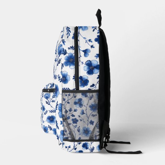  Franse Blauwe Bloempatronen Naam Bedrukte Rugzak (Rechts)